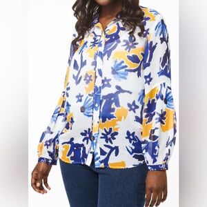 Alivia Floral Blue and Yellow Women's Top, NWOT